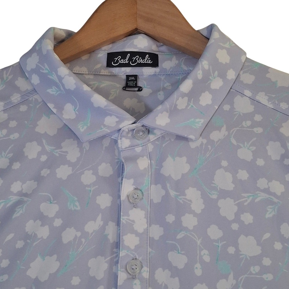 Bad Birdie Golf Polo Shirt Men's 2XL* Purple Floral Performance Short Sleeve